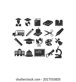 School items icon design set bundle template isolated