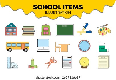 school items illustration vector editable