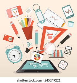 School Items - Learn and Study Management Vector Illustration