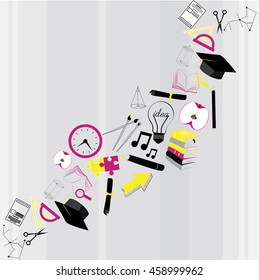 school items on white background. Back to School. Vector illustration. Set