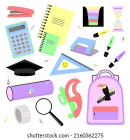 School items. Set of school subjects. Vector illustration 