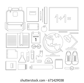 School items. Vector flat design concepts of education. Education school icons set