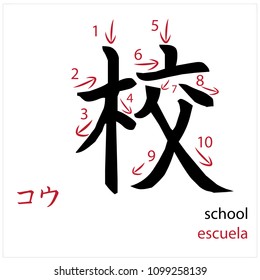 School. Japanese flash card vector design for students