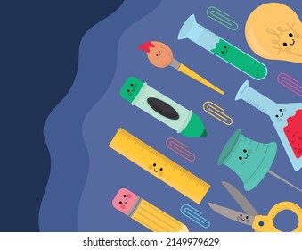 estilo de papelería de objetos kawaii escolares