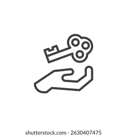 Ícone da linha de retorno das teclas da escola. sinal de estilo linear para conceito móvel e web design. Mão dando teclas ícone de vetor contorno. Símbolo, ilustração de logotipo. Gráficos vetoriais