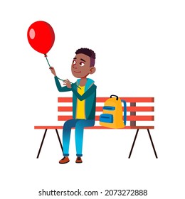 school kid boy with air balloon. festive celebration. happy little boy. vector character flat cartoon Illustration