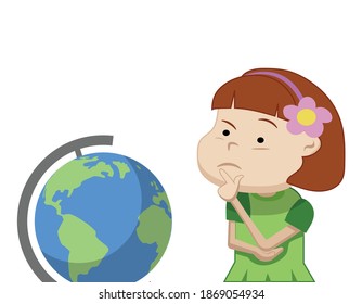 niño escolar con globo, pensamiento, estilo de caricatura, ilustración vectorial