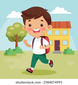 School Kid happily Going Their School Vector