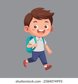 School Kid happily Going Their School Vector