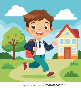 School Kid happily Going Their School Vector