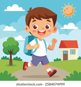 School Kid happily Going Their School Vector