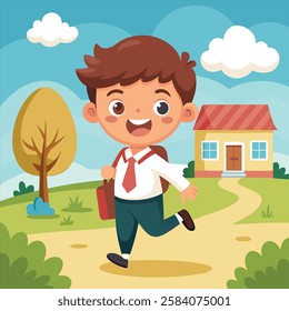 School Kid happily Going Their School Vector