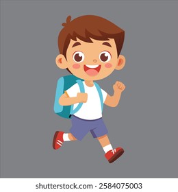 School Kid happily Going Their School Vector