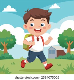 School Kid happily Going Their School Vector