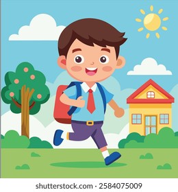 School Kid happily Going Their School Vector