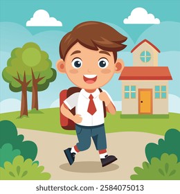 School Kid happily Going Their School Vector