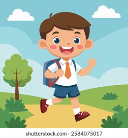 School Kid happily Going Their School Vector