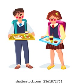 vector de almuerzo saludable para escolares. desayuno en caja, snack, comida para niños de escuela de almuerzo saludable carácter. ilustración de dibujos animados planos de personas