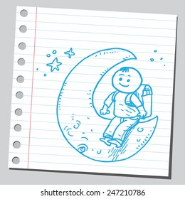 Schulkind, das auf dem Mond sitzt