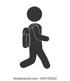 School kid walking pictogram design, isolated flat icon vector illustration graphic.