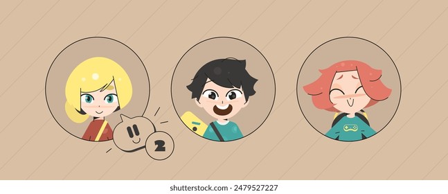 School Kids Avatars for UI Design. Cartoon Flat Character Style