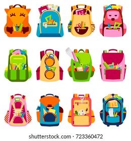 School kids school backpack Back to School rucksack vector illustration