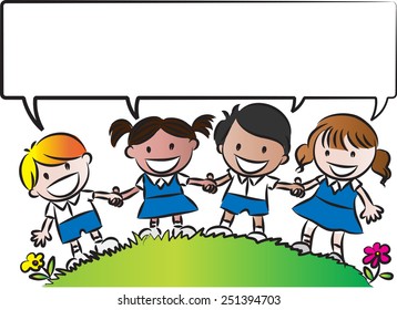 school kids with blank speech bubble