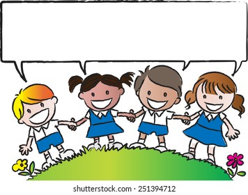 school kids with blank speech bubble