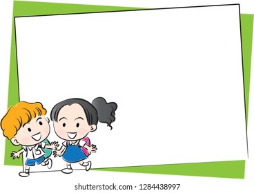 school kids with border