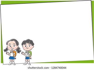 school kids with border