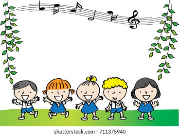 school kids with border