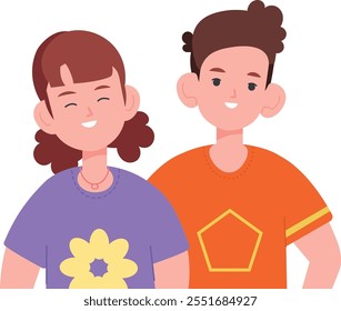 School kids. Boy and girl portrait. Color characters isolated on white background