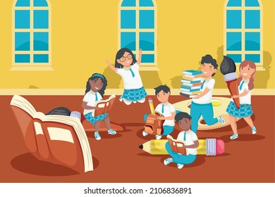 Schulkinder in Klassenzimmern