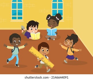 school kids in the classroom with utensils
