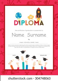 School Kids Diploma Certificate Background Template