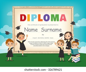 School Kids Diploma certificate background design template