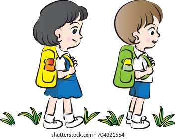 school kids going to school
