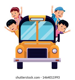 School kids greeting from bus fronview ,vector illustration .graphic design.