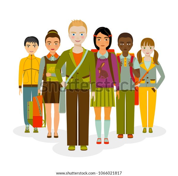 School Kids Group Boys Girls Vector Stock Vector (Royalty Free) 1066021817