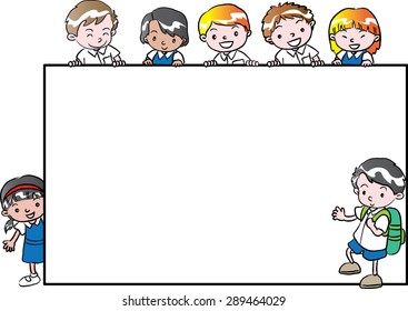 school kids holding a blank card
