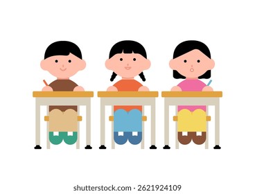 School kids illustrations set. Cartoon style flat vector character design. A group of children in the classroom.