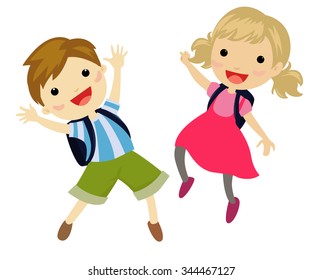 School kids jumping