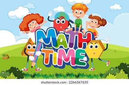 Niños de escuela con tema matemático ilustración de fondo al aire libre