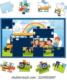 School kids photo jigsaw puzzle game illustration