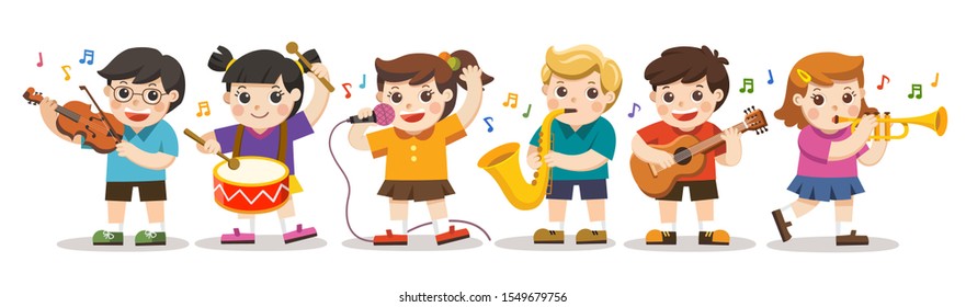 School Kids Playing Musical Instruments Hobbies Stock Vector (Royalty ...