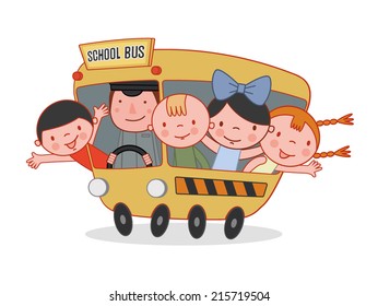 School kids ride the school bus.