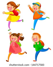 school kids running happily