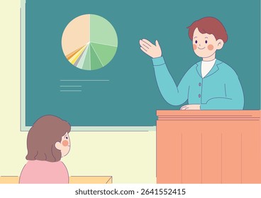 School kids studying different subjects set. Children students learning math, physics, art education, reading book. Character illustration.