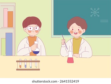 School kids studying different subjects set. Children students learning math, physics, art education, reading book. Character illustration.