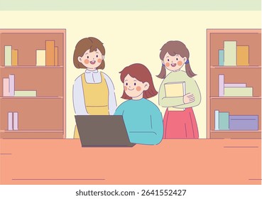 School kids studying different subjects set. Children students learning math, physics, art education, reading book. Character illustration.